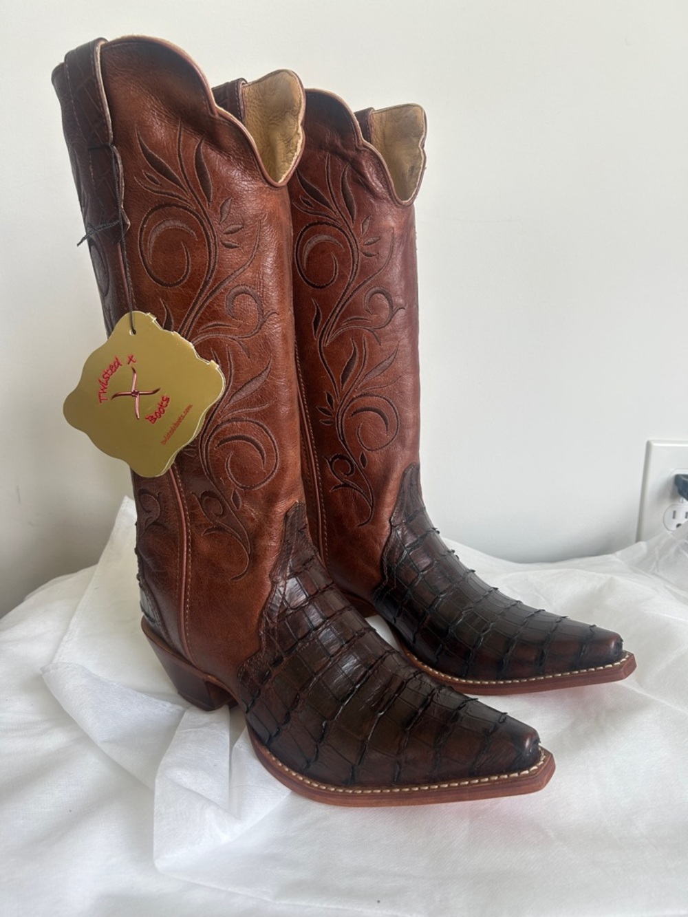 Twisted X Cowgirl Crocodile & Bomber Leather Snip Toe Western Boots 14” Shaft